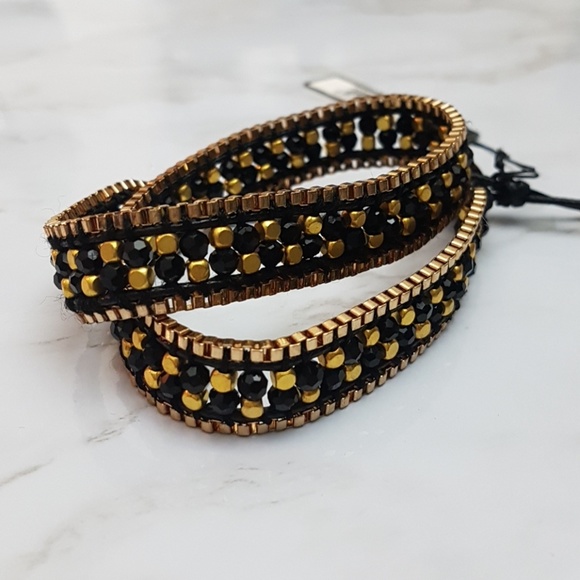Double Strand Gold Black Wrap Bracelet - Picture 6 of 7